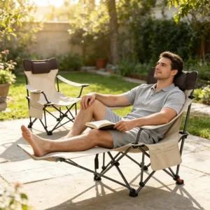Outdoor Camping Chairs, 3-Level Adjustable Reclining Lounge Chair, - Thumbnail Image 3