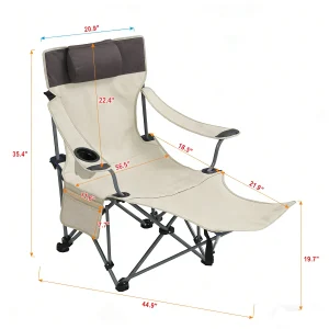 Outdoor Camping Chairs, 3-Level Adjustable Reclining Lounge Chair, - Thumbnail Image 2