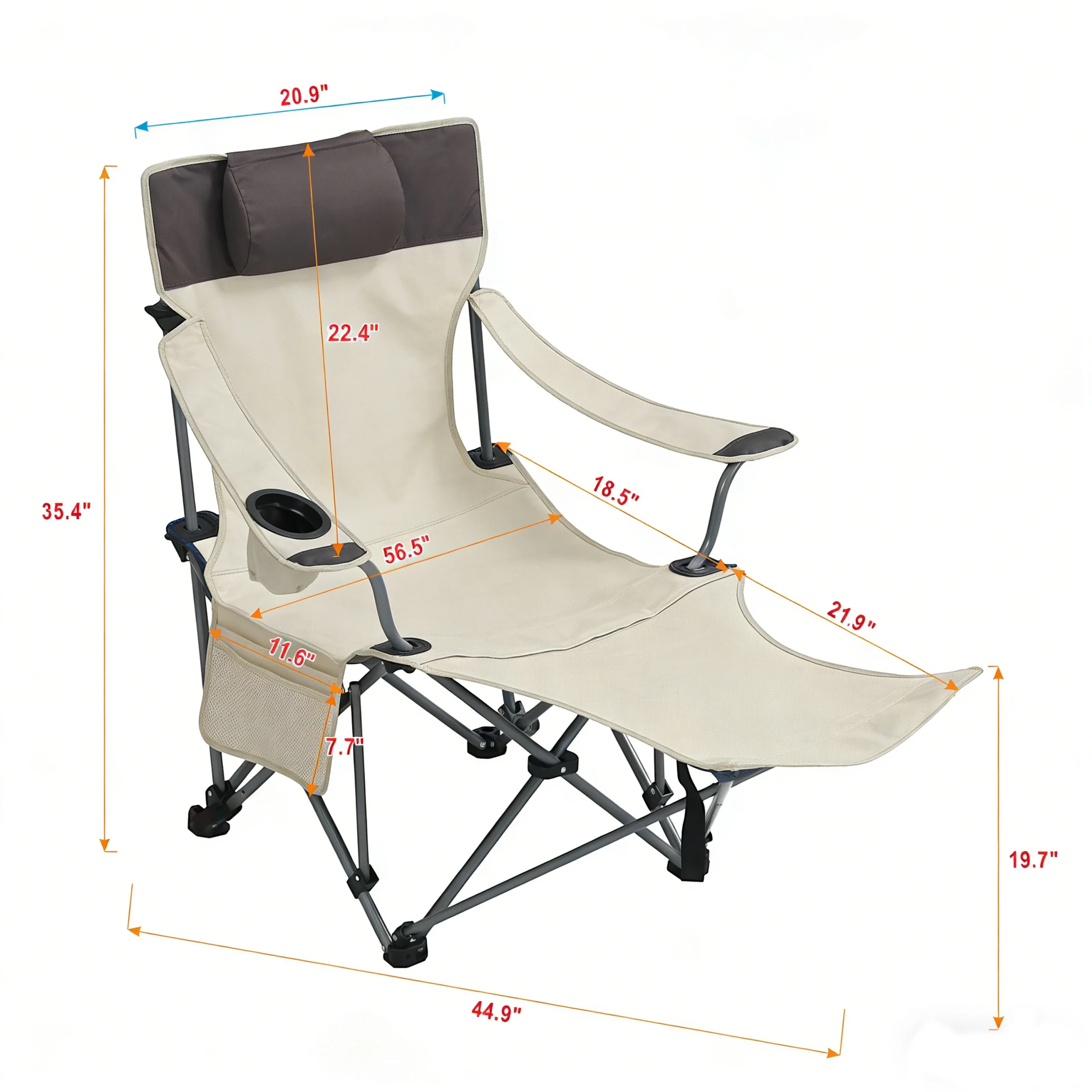Outdoor Camping Chairs, 3-Level Adjustable Reclining Lounge Chair, - Image 2