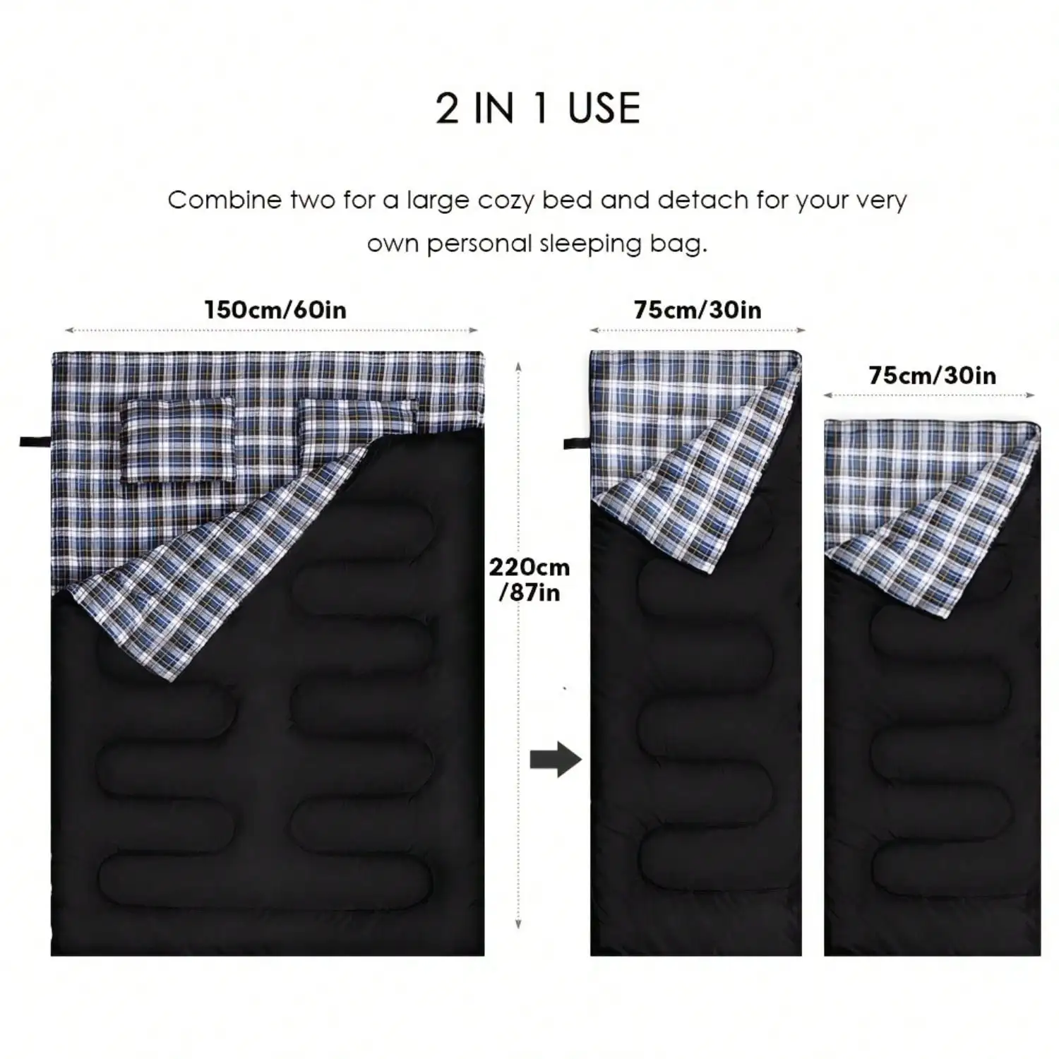 ] Double Sleeping Bag For Adults With 2 Pillowsrs - Image 1