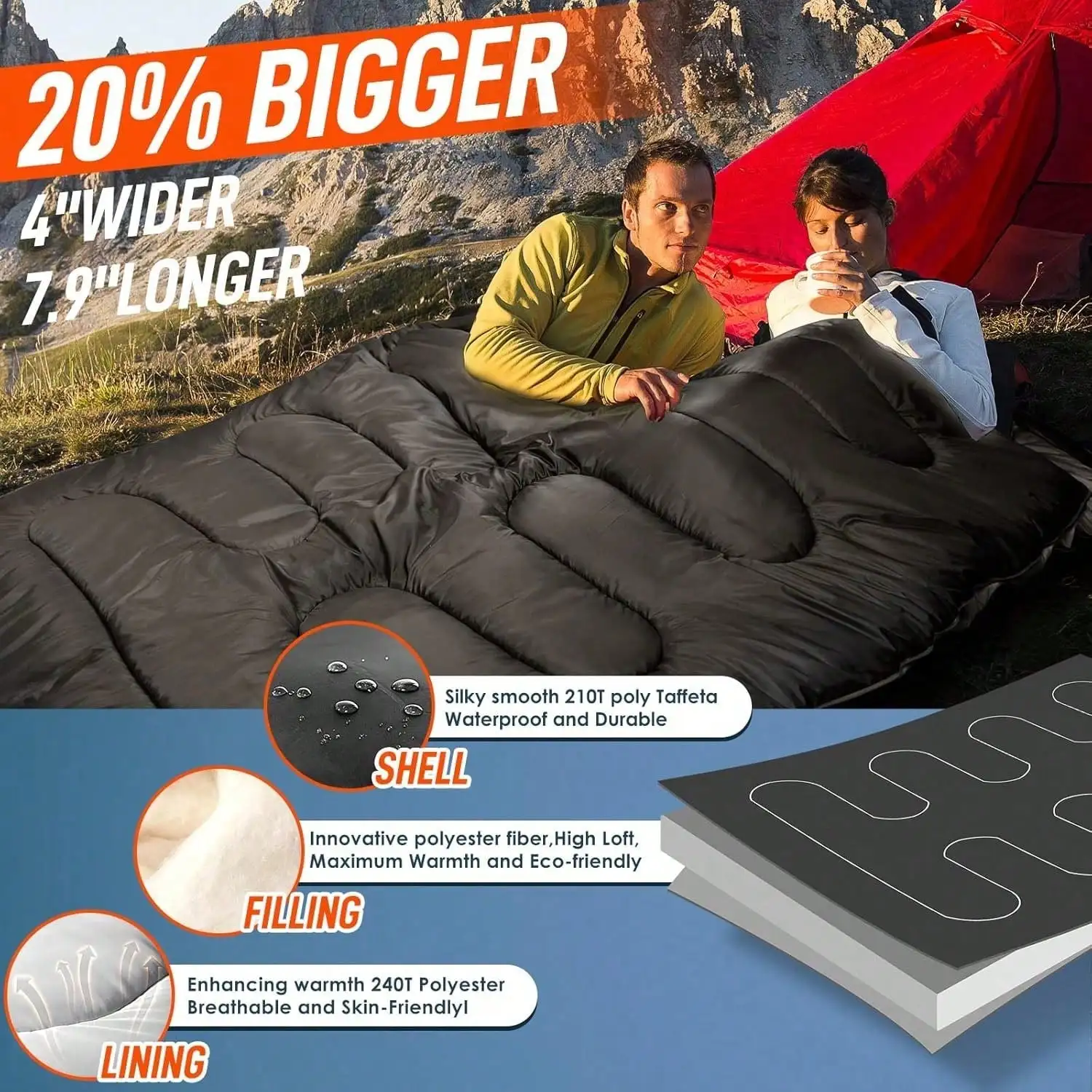 Double Sleeping Bag For Adults, 2 Person - Image 2