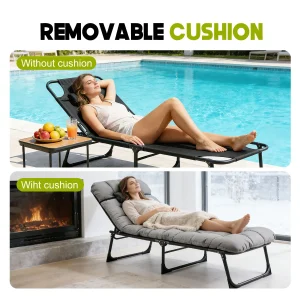 Adjustable Folding Camping Lounge Chair with Removable Soft Cushion, - Thumbnail Image 3