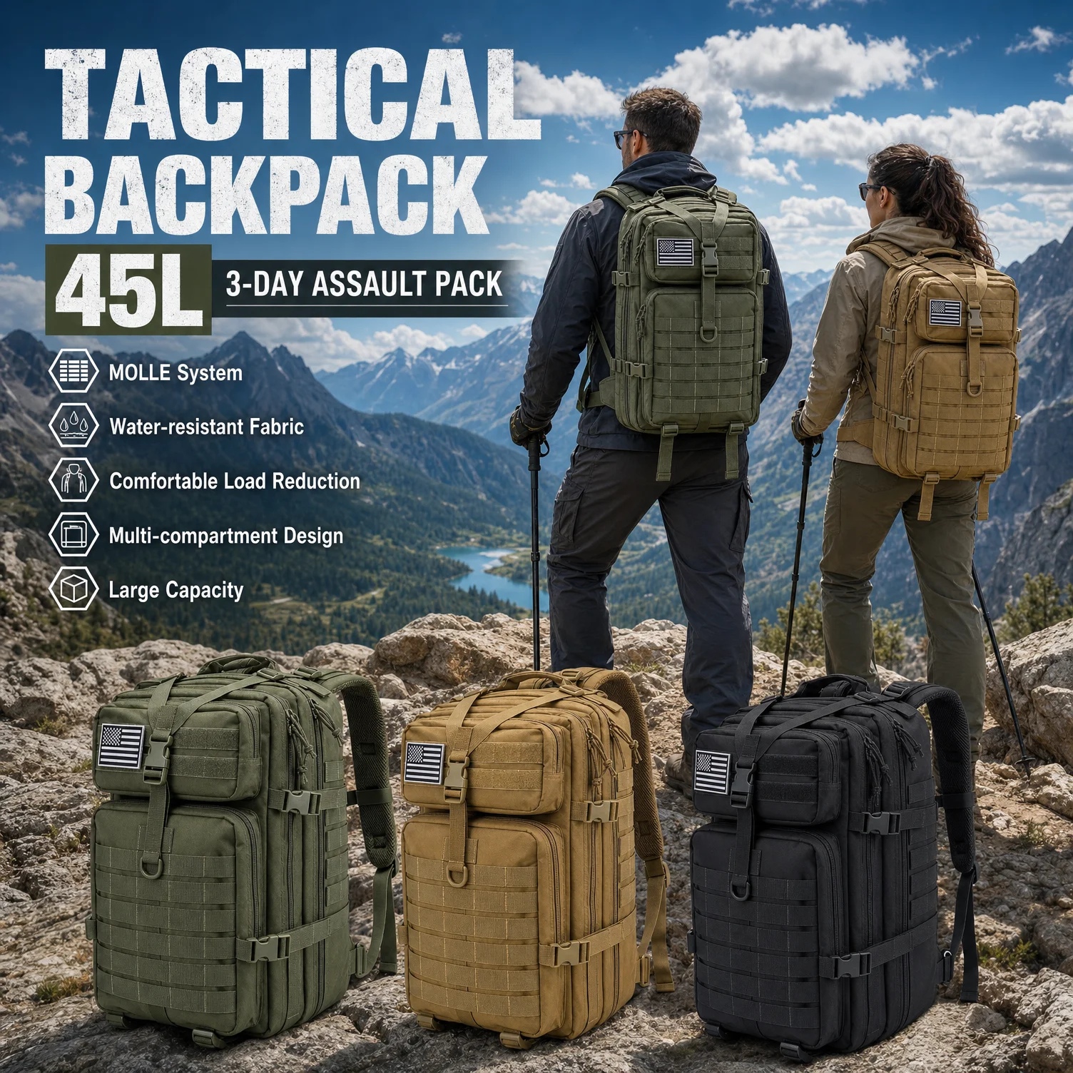 Tactical Hiking Backpack Molle Mountaineering Water Resistant - Image 2