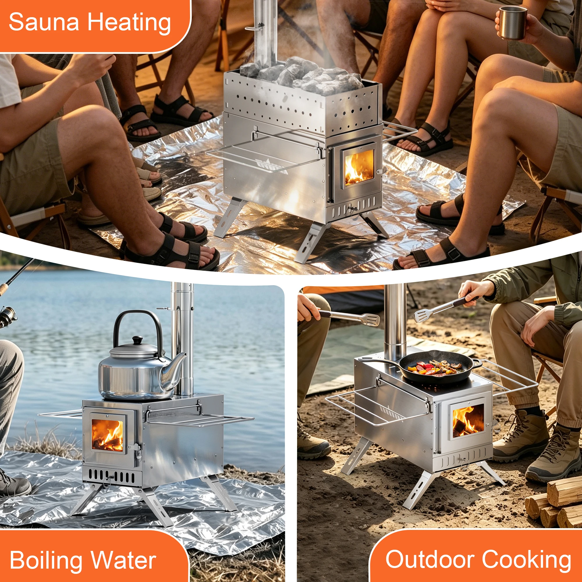 Tent Stove, Portable Wooden Stove, Large Stainless - Image 2