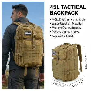 Tactical Hiking Backpack Molle Mountaineering Water Resistant - Thumbnail Image 3