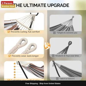 Double Hammock with Spreader Bar and Steel Stand, - Thumbnail Image 2