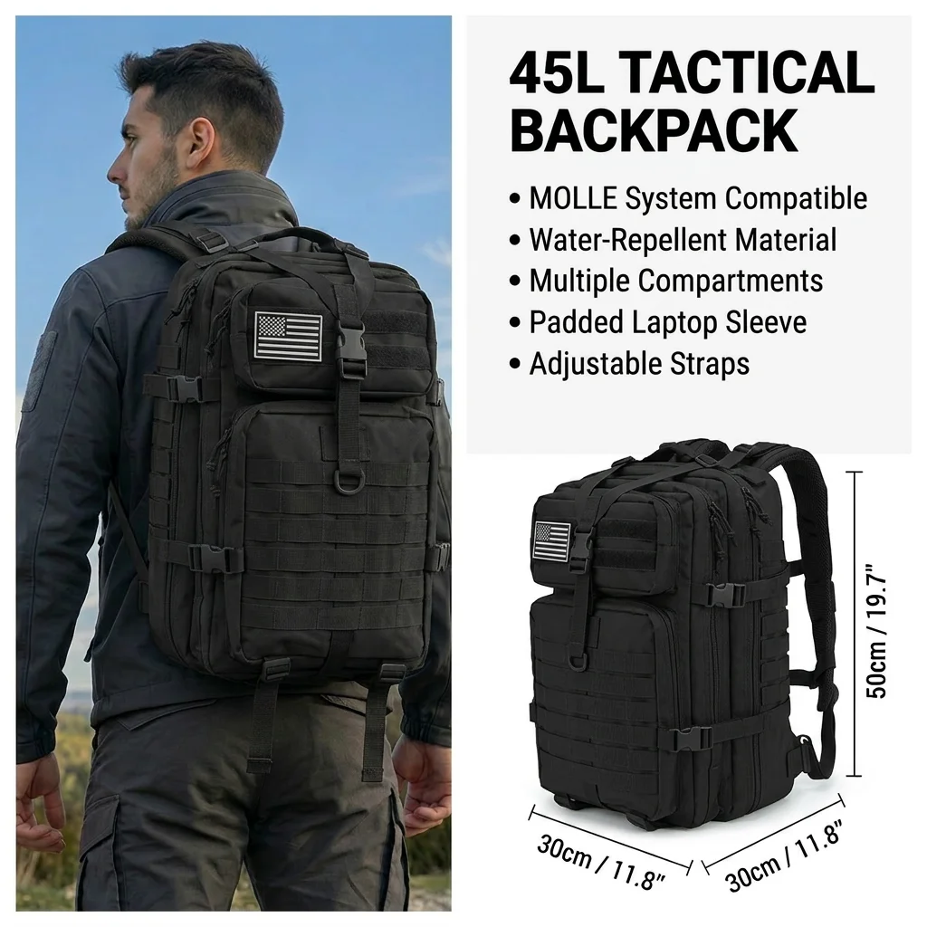 Tactical Hiking Backpack Molle Mountaineering Water Resistant - Image 4