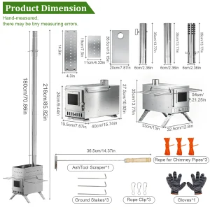 Tent Stove, Portable Wooden Stove, Large Stainless - Thumbnail Image 3