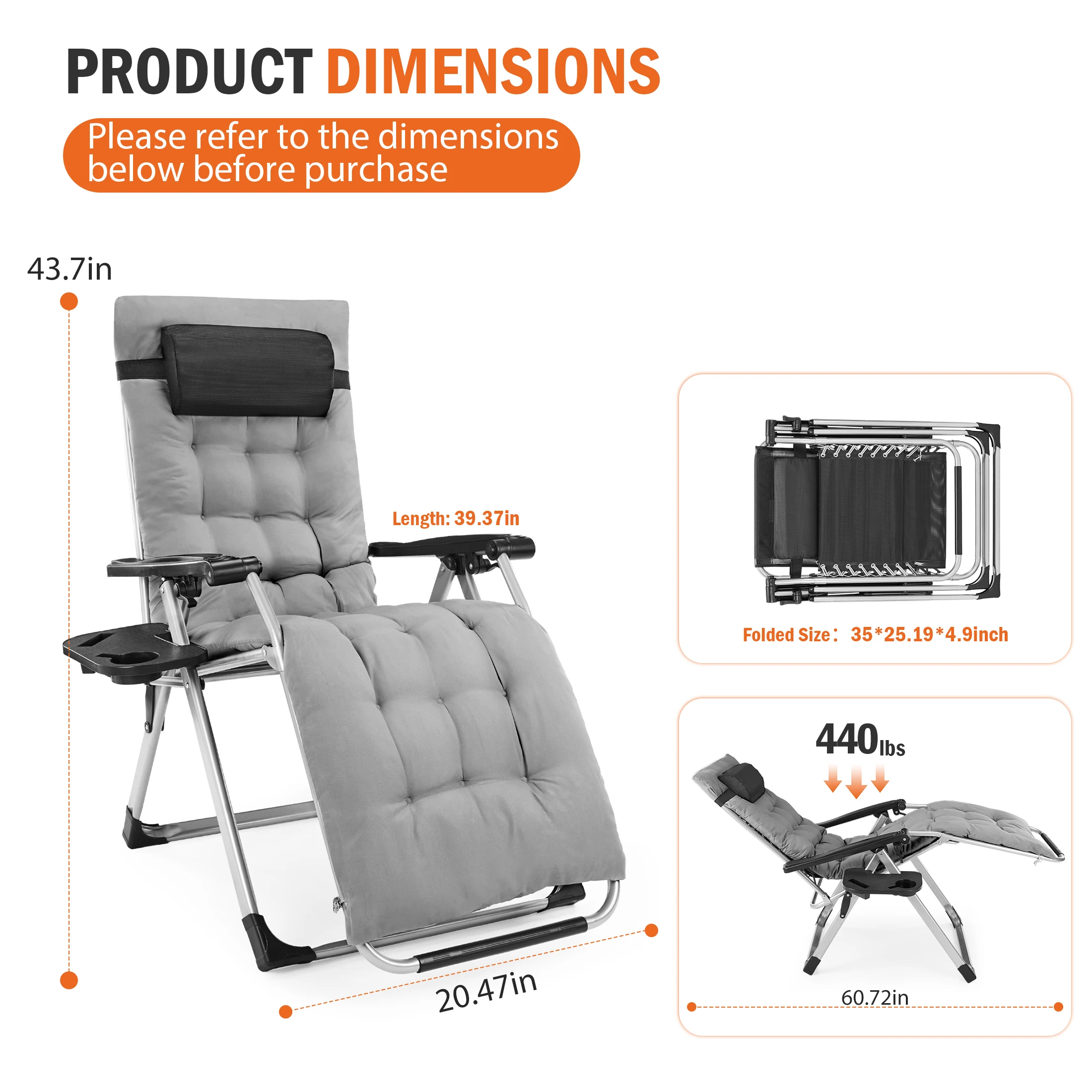 Zero Gravity Reclining Camping Lounge Chair - Image 1