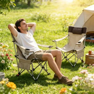 Outdoor Camping Chairs, 3-Level Adjustable Reclining Lounge Chair,
