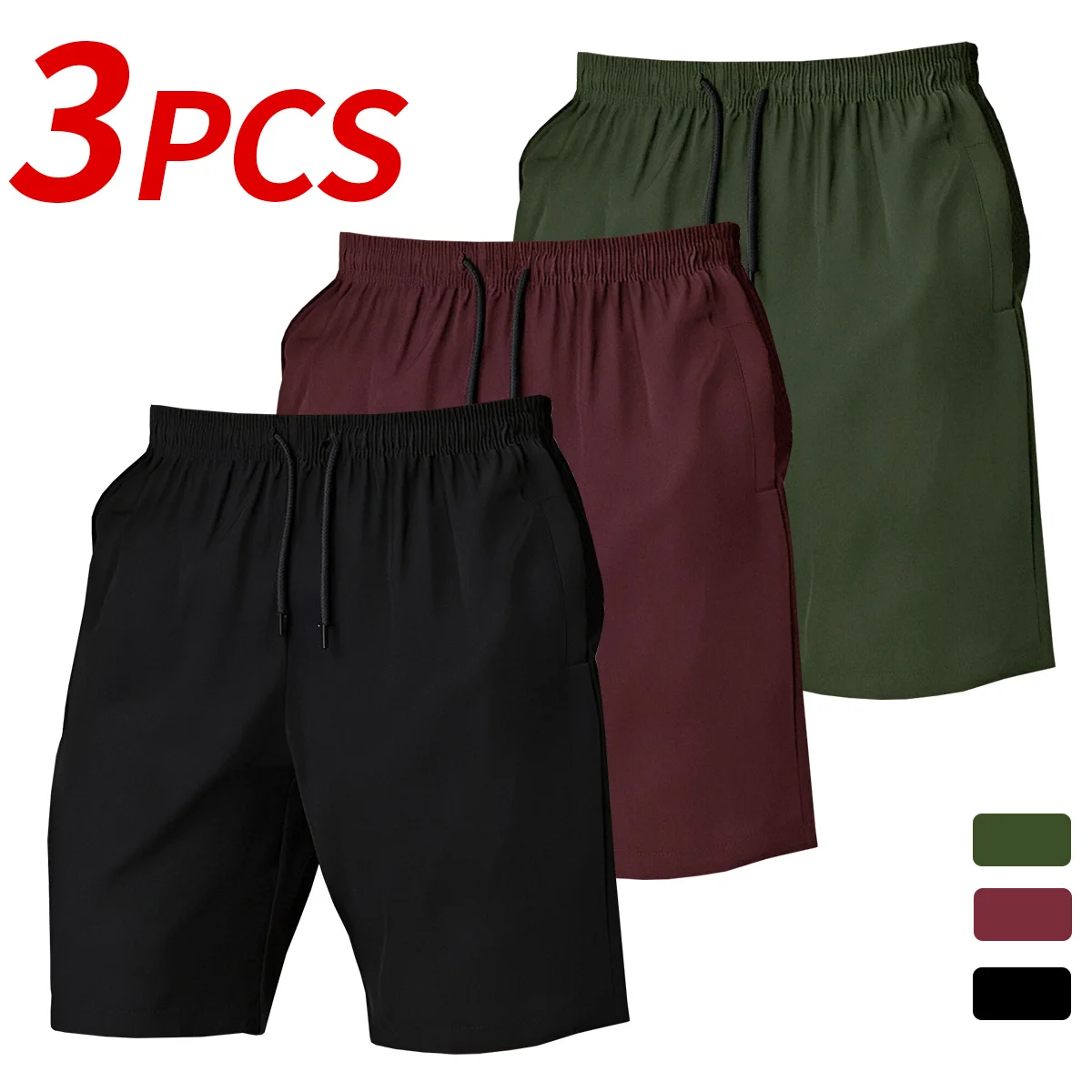 Men's 3-piece quick-dry shorts set, lightweight and comfortable fabric, - Image 3