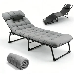 Adjustable Folding Camping Lounge Chair with Removable Soft Cushion,