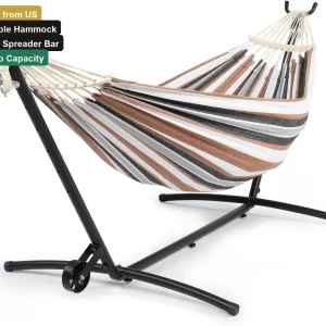 Double Hammock with Spreader Bar and Steel Stand,