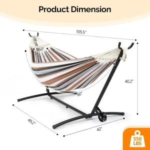 Double Hammock with Spreader Bar and Steel Stand, - Thumbnail Image 3